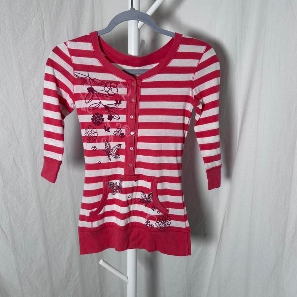 Aeropostale Pink and White Striped Button-Down Tunic